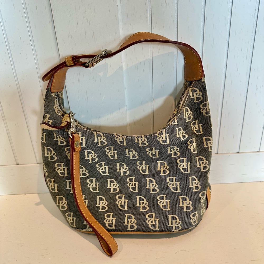 Vintage Dooney and Bourke Monogram Shoulder Bag in Gray and Tan
